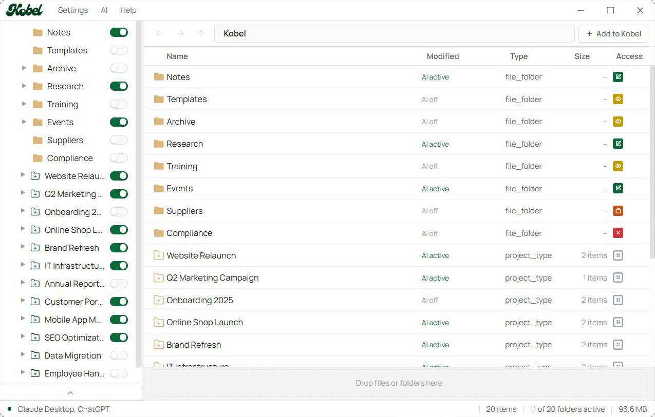 Kobel — Berechtigungsübersicht